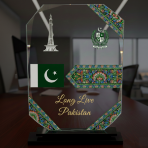 pakistan crystal glass souvenir plaque – long live pakistan